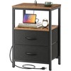 Huuger Nightstand with Charging Station, Side Table with Fabric Drawers,
