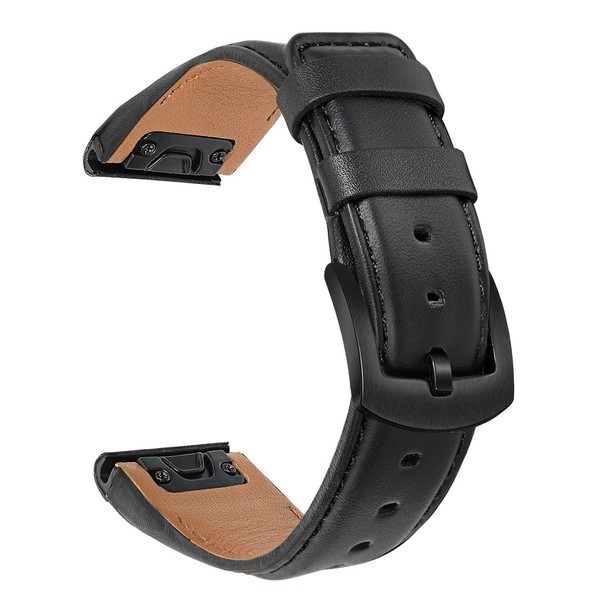 TRUMiRR Replacement for Fenix 7X/6X/6X Pro/6X Sapphire/5X/5X Plus Watch Strap, 26mm Quick Release Easy Fit Watchband Genuine Cowhide Leather Strap Steel Buckle for Garmin Fenix 3/3 HR/Descent Mk1