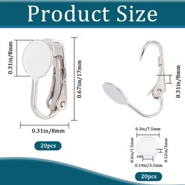 SOFPLATE 1 Box 20Pcs Clip-on Earring Converter Silver Clip on Earrings Converter Brass Round Flat Back Tray Earring Clips with Plastic Pads Non Pierced Earring Findings for Jewelry Making Supplies DIY