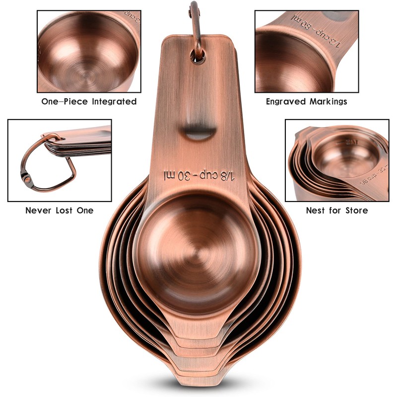 Copper Measuring Cups and Spoons Set, Stainless Steel Measuring Cups