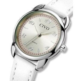 CIVO Women Watches Classical Analogue: Minimalist Elegant Ladies Watches Waterproof - White Leather Strap Gifts for Women Girls