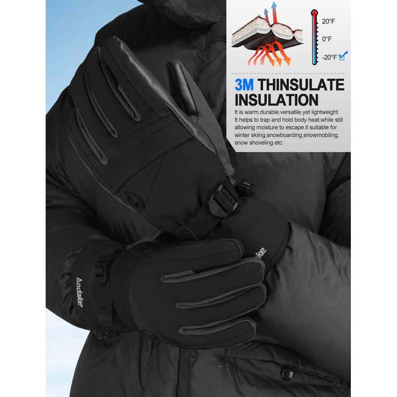 Andake Waterproof&Breathable Winter Warm Gloves Men&Women Ski Gloves Snow Warm