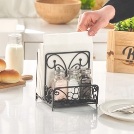 LEVIMETREE Napkin Holder – Metal Napkin Storage with Salt and Pepper Caddy (Shakers Not Included), Modern Napkin Dispenser for Table or Kitchen Countertop, Servilletero for Farmhouse Décor