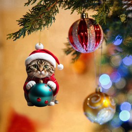 LELEKALE Cat Christmas Decoration Christmas Cat Hanging Ornaments Acrylic Pendant Cat Christmas Decoration Hanging Ornament Christmas Cat Ornaments for Christmas Tree Decorations (4, one)