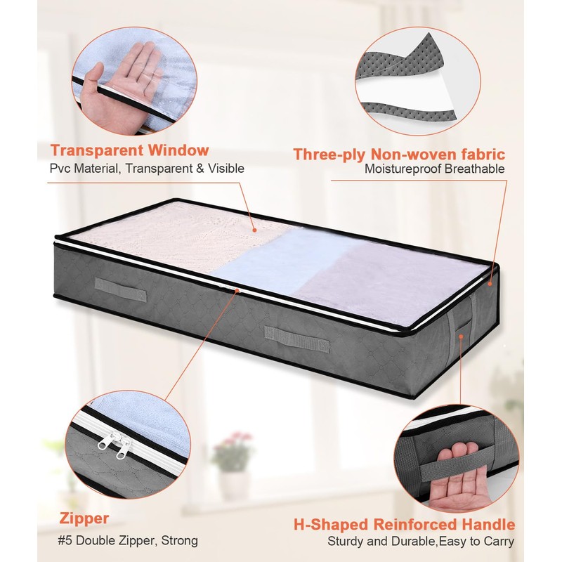 Pack of 3 90L Storage Bag, Under Bed Storage Box
