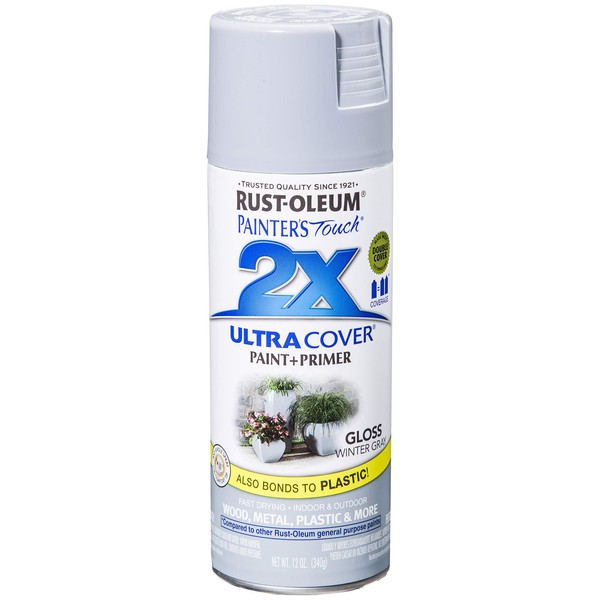 Rust-Oleum 249089 Painter's Touch 2X Ultra Cover Spray Paint, 12 oz, Gloss Winter Gray