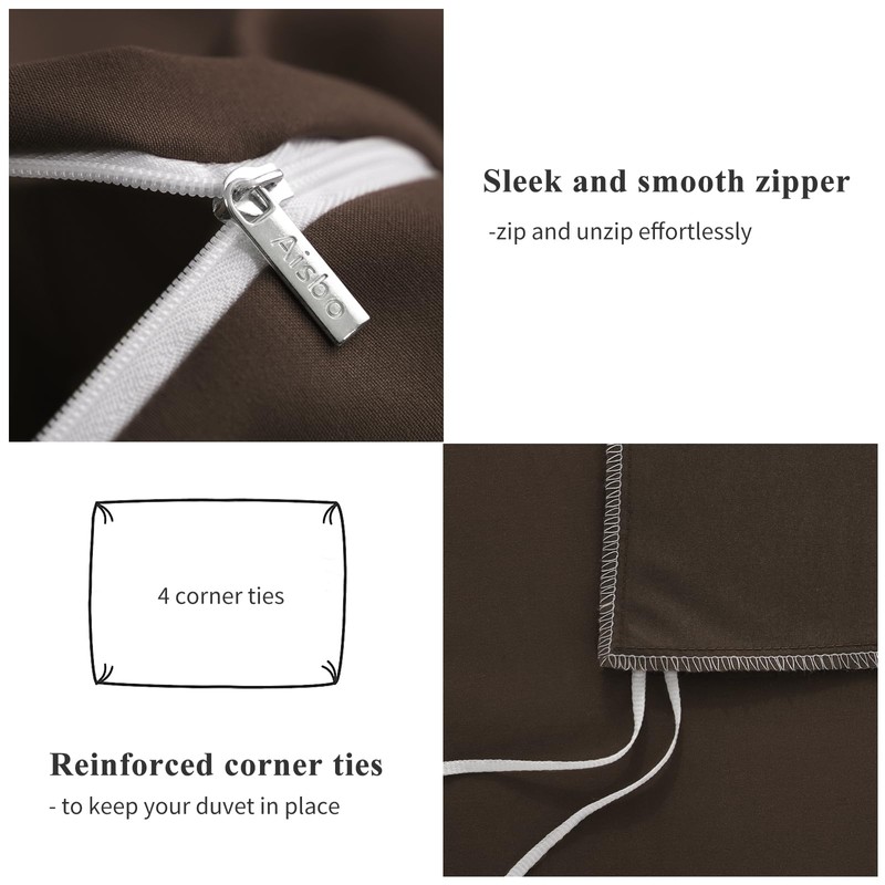 Aisbo Double Duvet Covers Set Brown - 3Pcs Bedding Set