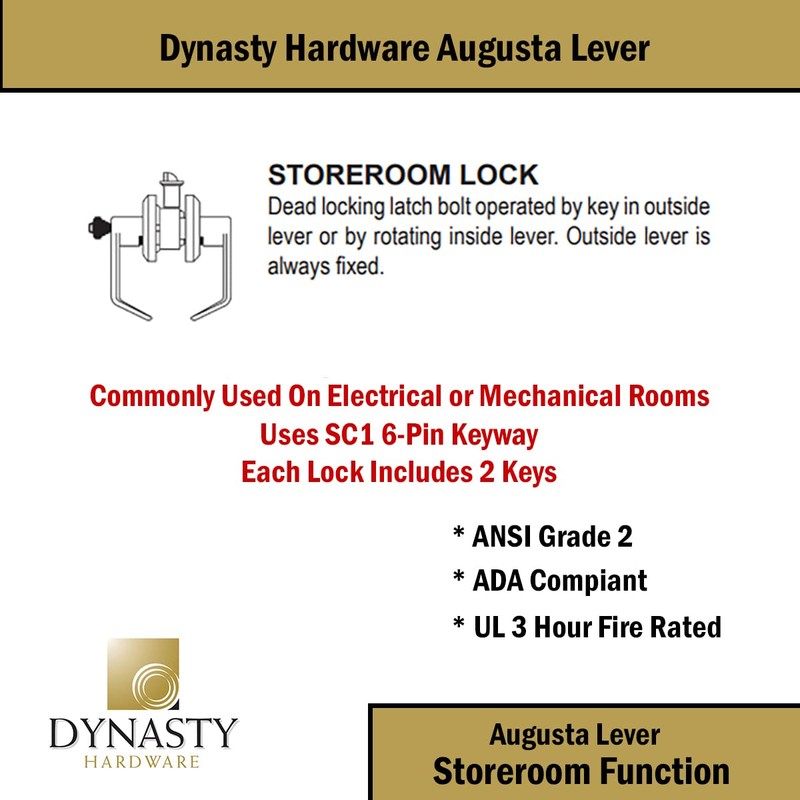 Dynasty Hardware Storeroom Door Lock Keyed Lever Lockset, ADA Compliant,