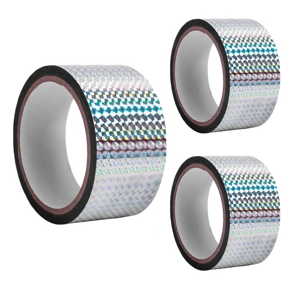 DAWZMR 3 PCS 2in*164ft Reflective Bird Scare Tape, Holographic Ribbon