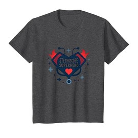 School Nurses: Stethoscope Superhero Gift T-Shirt, Youth, Dark Heather Grey