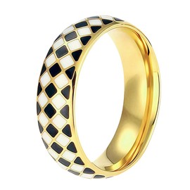 Tckyi 6mm Gold Plated Stainless Steel Checkered Bands Statement Ring 6MM Wide Edge Comfort Fit Size 5-10 (gold plated curved ring, 10)