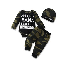 Renotemy Newborn Baby Boy Clothes Fall Winter Spring Infant Coming Home Outfits Camo Green Romper Bodysuit Pants Set with Hat Shower Gifts Baby Boy Newborn Essentials 3-6 Months Photography Outfits