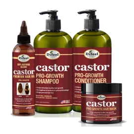 Difeel Pro-Growth with Castor Oil 4-PC Ultimate Hair Care Set - Shampoo 33.8oz,