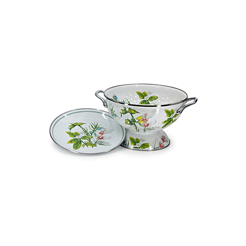 Golden Rabbit Enamelware Colander and Drip Plate Gift Set, Herbs