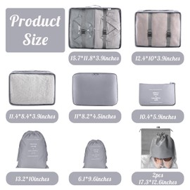 Packing Cubes for Suitcases, MOFELON 9 PCS Packing Cubes for Backpack, Waterproof Luggage Suitcase Organiser Bags, Travel Essentials Bag for Clothes Shoes,Travel Accessories -GREY