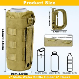 Hossom 2 Pack Molle Bottle Holder, 1000D Nylon Tactical Military Water Bottle Bag with 4 Hooks Molle Pouch Bottles Holder Backpack Water Bottle Carry Bag for Outdoor Hiking Hunting Camping Training