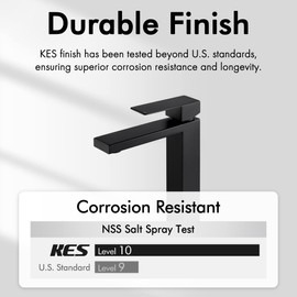 KES Vessel Sink Faucet, Black Bathroom Faucets, Tall Bathroom Faucets with Sink Drain with Overflow, L3156BLFF12-BK-C1