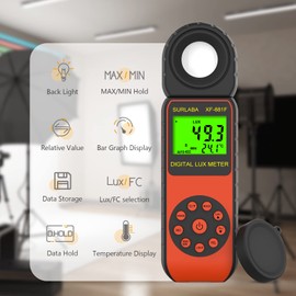SURLABA Digital Luxmeter Light Meter, XF-881F Exposure Meter, Measuring Range 0.01 ~ 400,000 Lux, Portable Light Meter with 270° Rotating Detector, Illuminometer Photometer, Brightness Measurement for