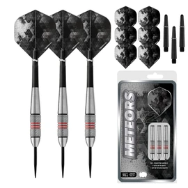 Designa Darts Meteors | 30g Premium 90% Tungsten Heavy Barrel Steel Tip Dart Set, M1, Black & Red (D8643)