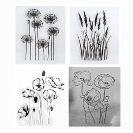 4pcs/Lot Dandelion Lavender Poppies Daisy Flowers Leaves Clear Stamp for Decorative Carding Making Scrapbooking Tools
