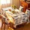 Retro Blue White Toile De Jouy Printed Rectangular Tablecloth, Premium