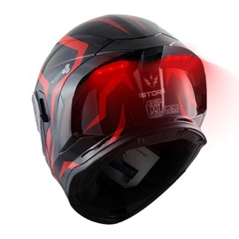 1Storm New Motorcycle Bike Modular Full Face Helmet Dual Visor Sun Shield with Rechargeable LED Tail Light: LED-X90 Arrow Red