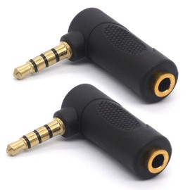 Gold Plated 3.5mm Headphone Adapters, Right Angle 3.5mm TRRS Male to Female AUX Connector 90 degree 4 Pole 1/8" Audio Adaptors (2 Pack)