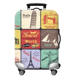 Luggage Cover for Travel Luggage, Elastic, Washable and Reusable, Luggage Cover for Large Suitcases, Medium Suitcases and Cabin Suitcases, 4 Sizes Available (S, M, L and XL), Colourful, Places