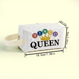 SuoSycorax Bingo Queen Printed Quilted Makeup Pouch for Women - Velvety Polyester Cosmetic Organizer w/Triple Compartments, Travel & Makeup Brush Holder