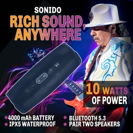 Santana Sounds Sonido Portable Bluetooth Speaker – 10 Watt Waterproof Outdoor Speaker - High-Definition Sound - Pairing Capability - Up to 20 Hours Playtime - Impact Resistant | Blue