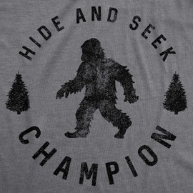Crazy Dog Men T Shirt Hide and Seek Champion Funny Sasquatch Campfire Story Legend Shirt Bigfoot Tee Humor Witty Graphic Print Dark Heather Grey XXL
