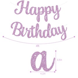TONIFUL Light Purple Happy Birthday Banner - NO DIY,10Feet,Pre-Strung-Glitter Happy Birthday Sign, Happy Birthday Garland,Happy Birthday Backdrop,Happy Birthday Decorations for Women