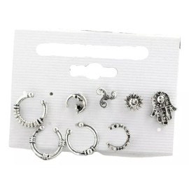 Patry Aretes Juego 8 Pza Bohemio Sol Luna Joyería Mano Fatima