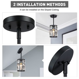 MEXO Black Crystal Pendant Light Fixture Modern Hanging Lighting Mini Crystal Chandelier for Kitchen Island Dinning Room Living Room Hallyway Porch Bedroom Lamp