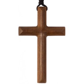 Green Wood Cross Necklace for Men Women Gift, Natural Green sandalwood Cross Chain Pendant, Christian Catholic Jesus Crucifix Necklace, Cross for Car Mirror Hanging, 2.1x1.3inches Facet