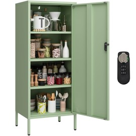 Steehoom Metal Cabinet Lockable Filling Cabinet Bathroom Storage Cabinet with 4 Tier Adjustable Shelves Green Locker for Home, School, Office, Pantry (Green, H49.21'')