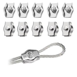 Pack of 10 wire rope clamps, M3, stainless steel rope clamp, stainless steel 304 cable clamp, wire rope clamps, cable clamps for wire rope, steel rope, washing line tensioner, awning, fixed