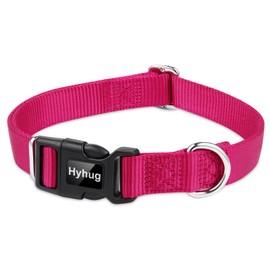 Hyhug Pets Solid Color Classic Regular Heavy Duty Basic Collar for Medium Dogs, Unique Design Adjustment Triglide Slide (Buckle) Can Attached Name Tag Accessories. (Medium, Rose Red)