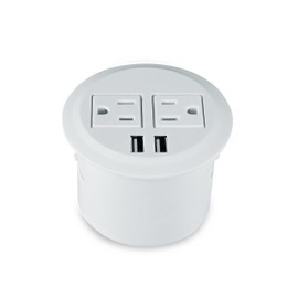 Desktop Power Grommet Power Outlet Socket Desk Data Center 2 Outlet with 2 USB Ports with 10 FT Extension Cord(White)
