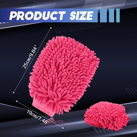 wuyaoyao 2PCS Car Wash Mitt, 10.14"×7.12" Chenille Microfiber Car Wash Mitts, Scratch-Free & Lint-Free, Absorbent Double Sided Clean Glove for Cars Cleaning, Auto Cleaning Supplies (Pink)