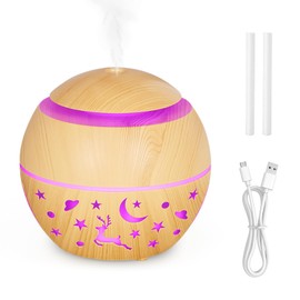 ZLAXACL 200ml Essential Oil Diffuser, Humidifiers for Bedroom with USB Charging, 2 Mist Modes, 7 LED Lights, 2 Filter Sticks, Portable Quiet Wood Grain Design, Ideal for Home Office, Gift for Girls