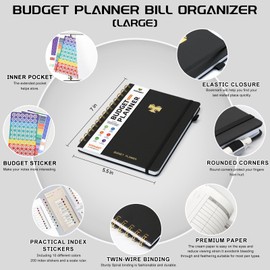 Budget Planner 2025 - Monthly Bill Organizer with Pockets. Undated Financial Organizer with Expense Tracker Journal, Budget Book to Control Your Money, Black, Medium Size - 5.5" x 7"