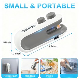 Mini Bag Sealer, Upgraded 2 in 1 Heat Sealer&Cutter, Rechargeable USB C Bag Sealer Heat Seal Machine with Magnet, Portable Resealer Machine Sealer for Plastic Bags (B White)