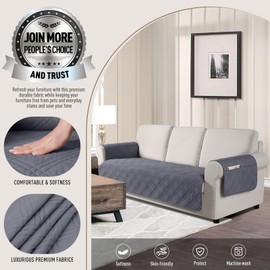 TAOCOCO Waterproof Couch Covers for Pets Dogs with Non Slip Backing, Sofa Seat Covers with Side Pocket for 3 Cushion Couch Washable Dog Couch Cover Protector Sofa Slipcovers(Sofa, Dark Grey)