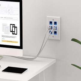 iwillink (1-Pack) 6-Port Ethernet Wall Plate, RJ45 Wall Plate with Inline Coupler insert, Female to Female Cat6 Keystone Jack Wall Plates, Blue