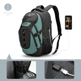Swissdigital Design Business Laptop Backpack with Smart USB Charging Port, Travel Backpack Fits 15.6 inches Laptops, Water Repellent College Backpack for Men Women, Lake Green/Black | SD803