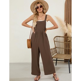 Flygo Womens Overalls Loose Fit Wide Leg Jumpsuits 2025 Summer Casual Rompers Jumper with Pockets(CocoaBrown-S)