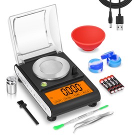 Fuzion Milligram Scale 50g/0.001g, Digital mg Scale with Calibration Weights, Jewelry Scale with Tweezers, Spoon, Bowl, Brush, Micro Scale for Powder, Gold, Herb, Large Display
