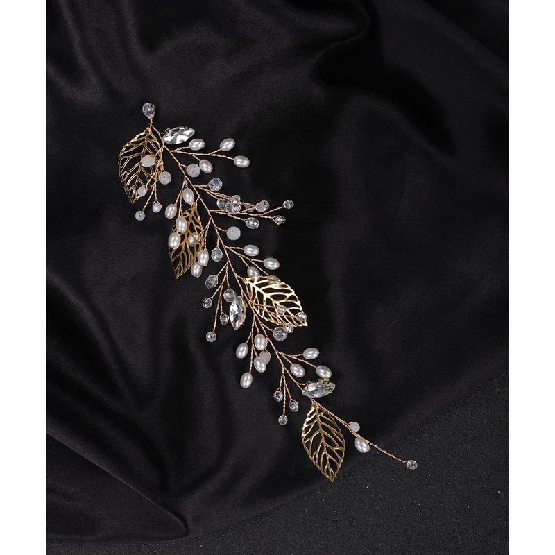 Denifery Hojas de oro para el pelo, perlas de vid,