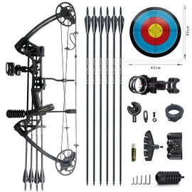 PANDARUS Compound Bow Draw Weight 0-70 Lbs for Pull Beginner and Intermediate Archer Fully Adjustable 19.25"-31" with All Accessories, up to IBO 320 fps New 2024(Black Right Handed Basic Version)